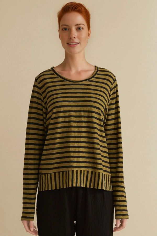 Cut Loose Linen Cotton Jersey Black/Natural Stripe Crop Top Fall 2024- Special Order