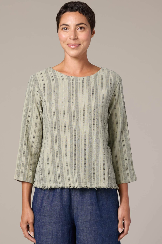 Cut Loose Pinstripe Linen Pocket 3/4 Sleeve Top 