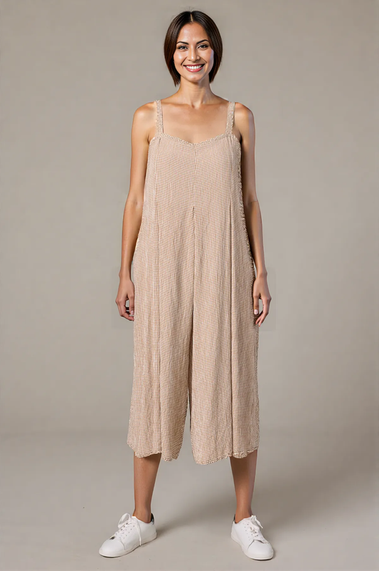 Cut Loose Crinkle Check Crop Jumpsuit 