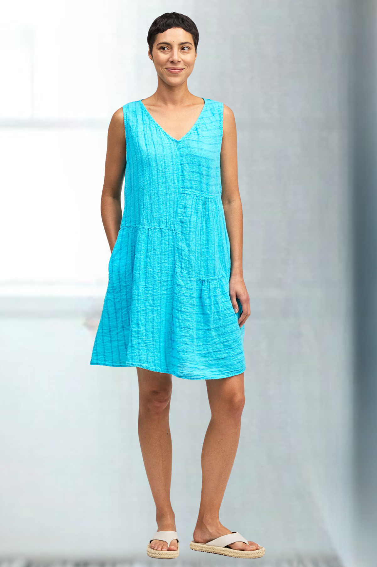 Cut Loose Blue Linen Stripe Easy Patch Dress Summer 