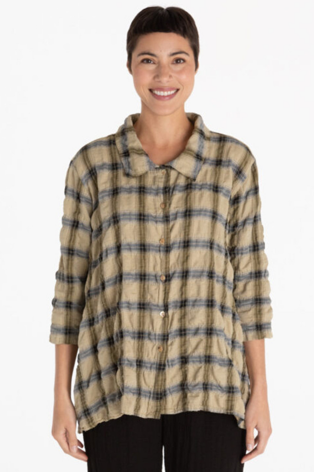 Cut Loose Crinkle Plaid High Low Shirt Fall 2023- Special Order