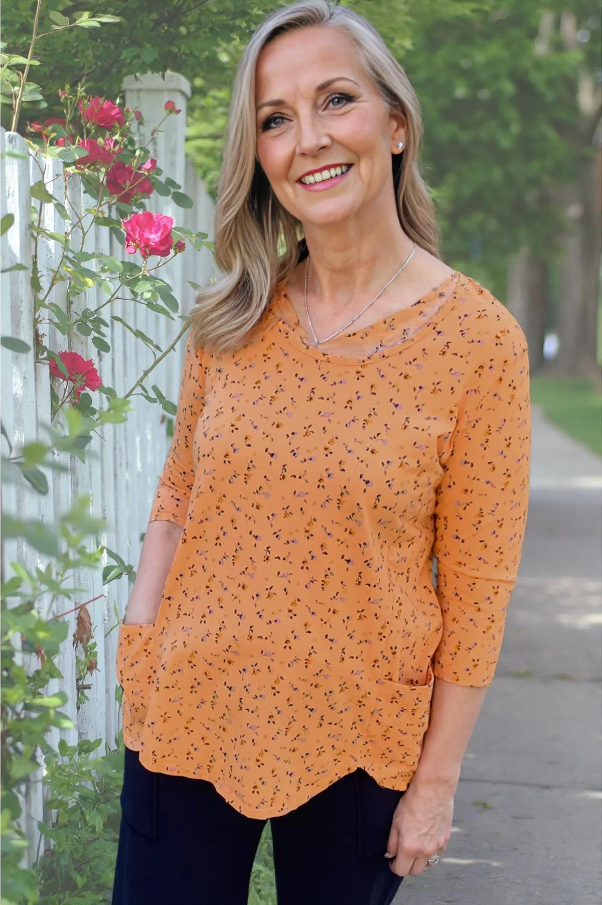 Prairie Cotton Cotton Jersey Godet Back Tunic-Floral Violet