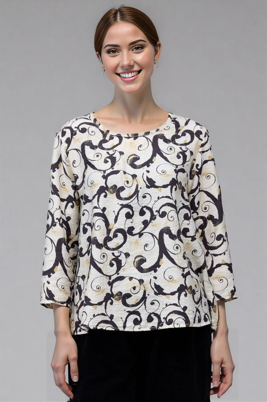 Cut Loose Swirl 3/4 Sleeve Aline Top Fall 2025-Special Order