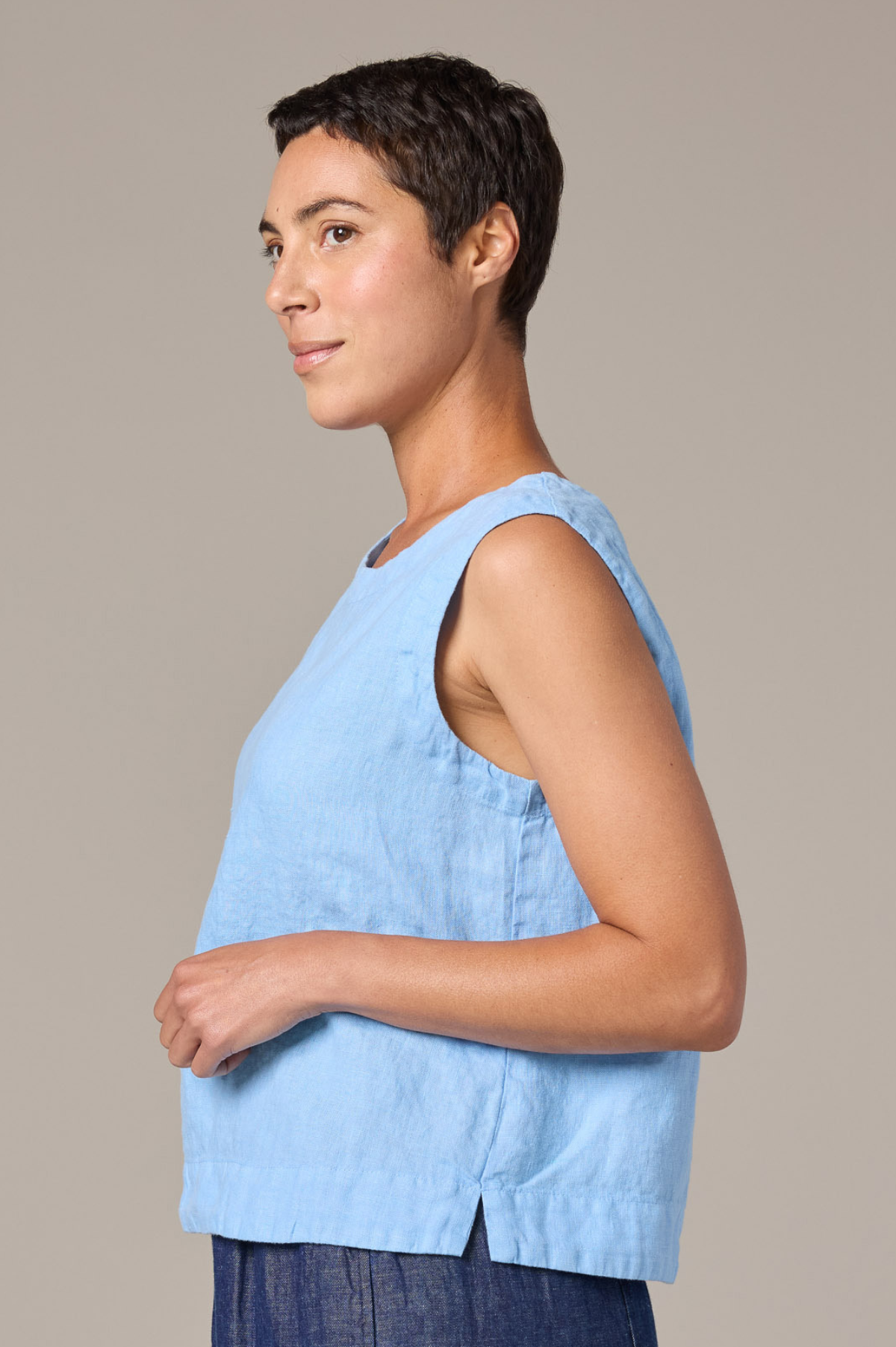 Cut Loose Solid Linen Shell w/Wide Facing Spring 2026- Special Order