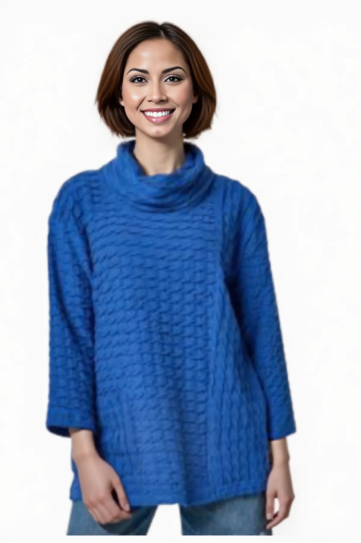 Komil Clothing Waffle Cowl Top Sapphire