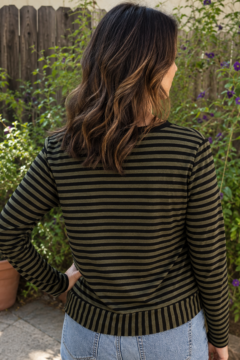 Cut Loose Clothing Black Stripe Cropped Top -Kelp - thread to cloth