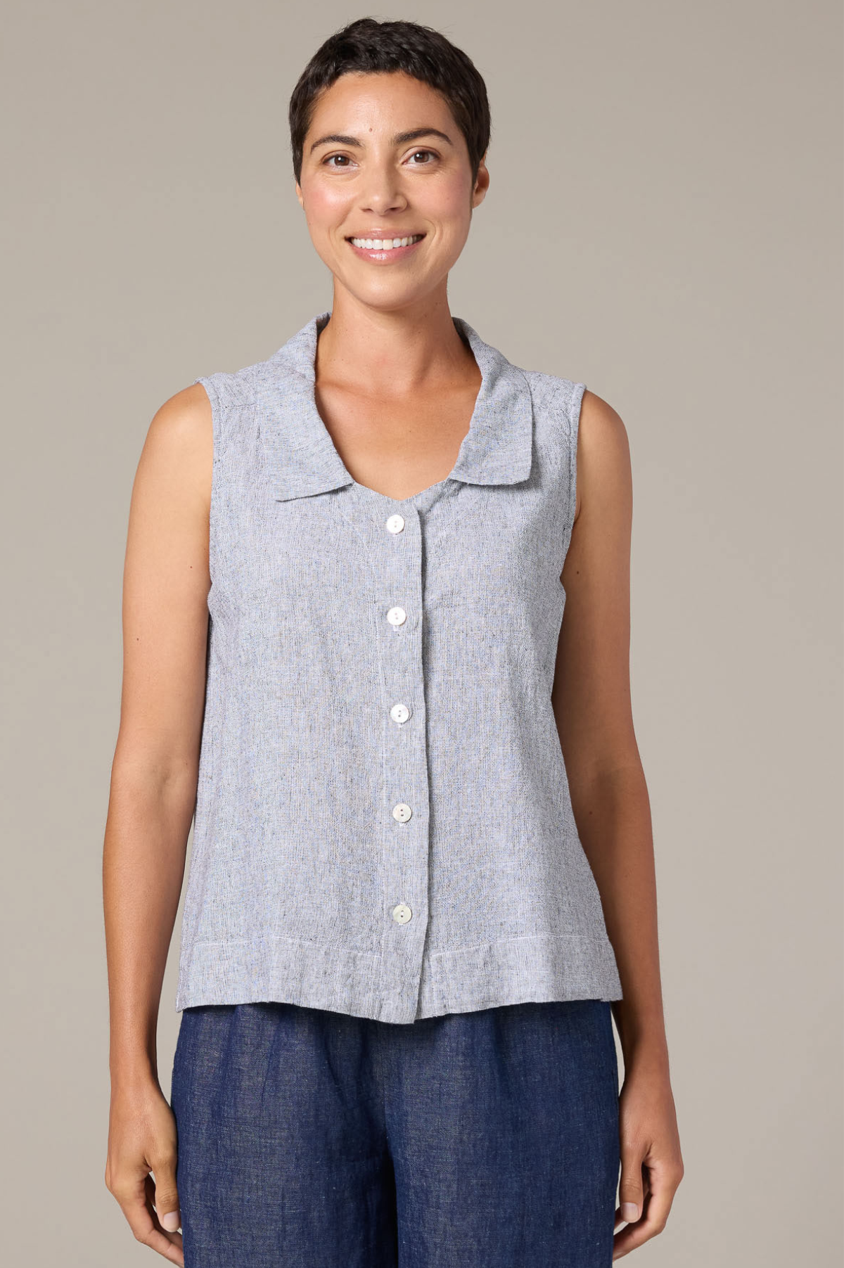 Cut Loose Crosshatch Linen Cotton Sleeveless Shirt 