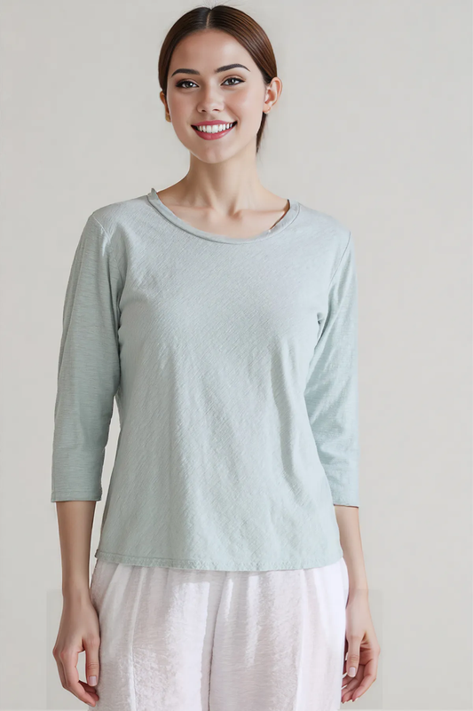 Cut Loose Linen Cotton Jersey 3/4 Sleeve Bias Tee Summer 2025- Special Order