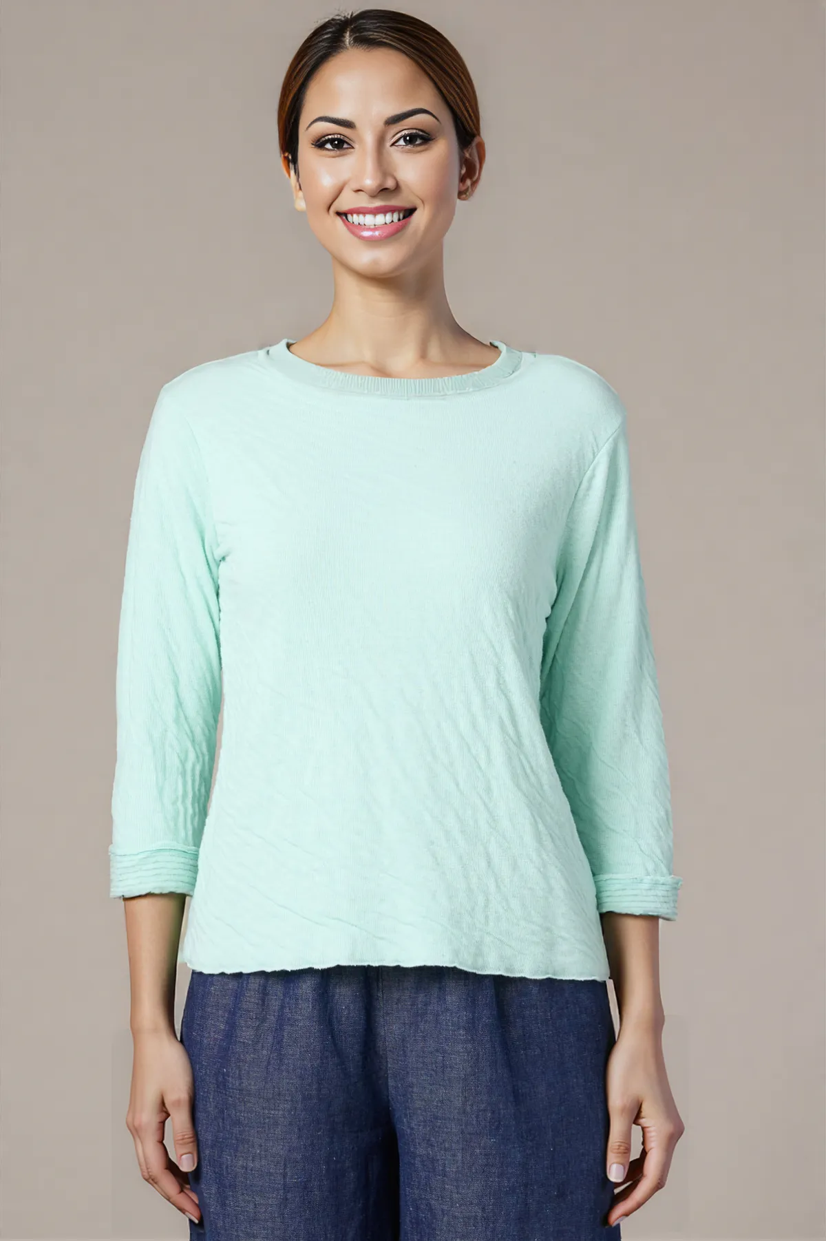 Cut Loose Grey Stripe Doublecloth 3/4 Sleeve w/Raw Edges Tee Spring 2026- Special Order