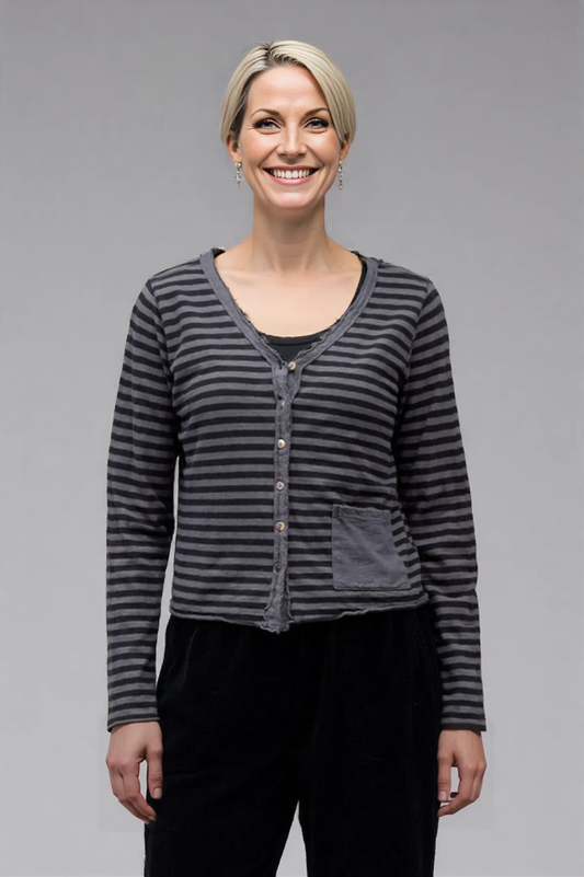 Cut Loose Black Stripe Cropped Pocket Cardi Fall 2025-Special Order