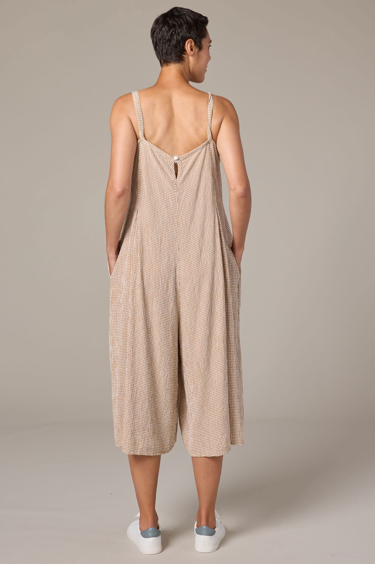 Cut Loose Crinkle Check Crop Jumpsuit  fpr spring