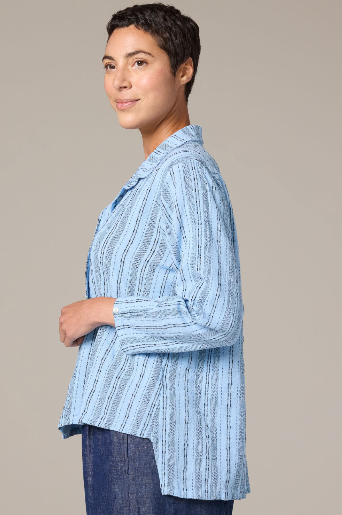 Cut Loose Pinstripe Linen Hi-Low Shirt 
