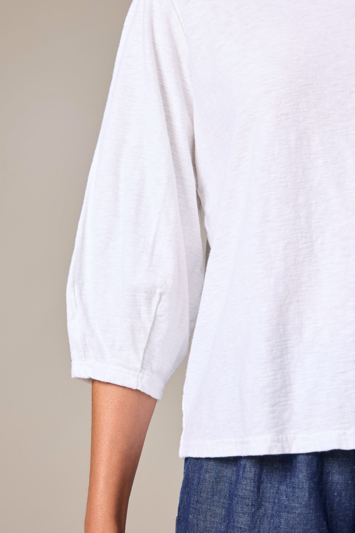 Cut Loose Linen Cotton Jersey Lantern Sleeve Top 