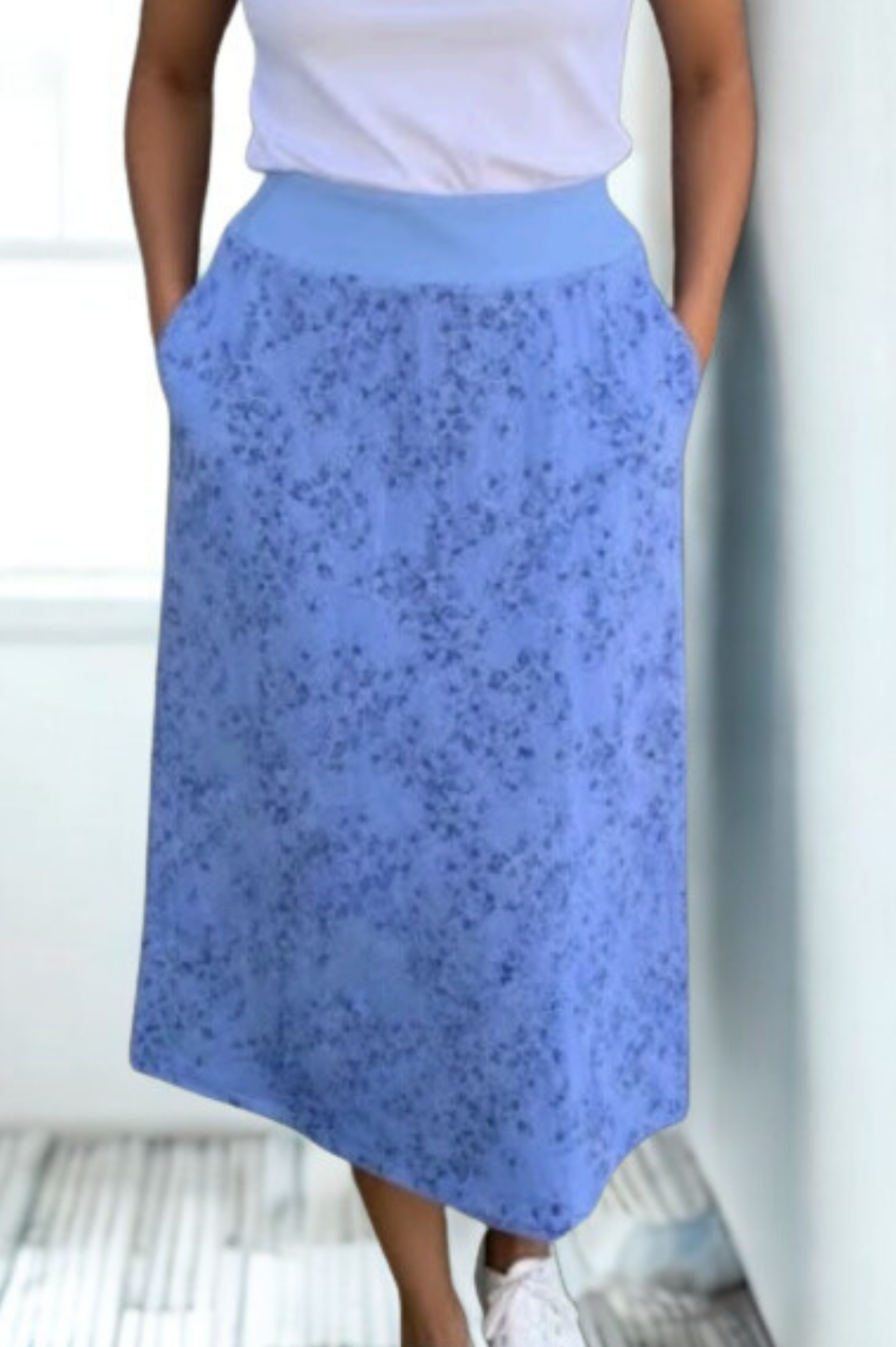 Cut Loose Morning Glory Linen Midi Aline Skirt