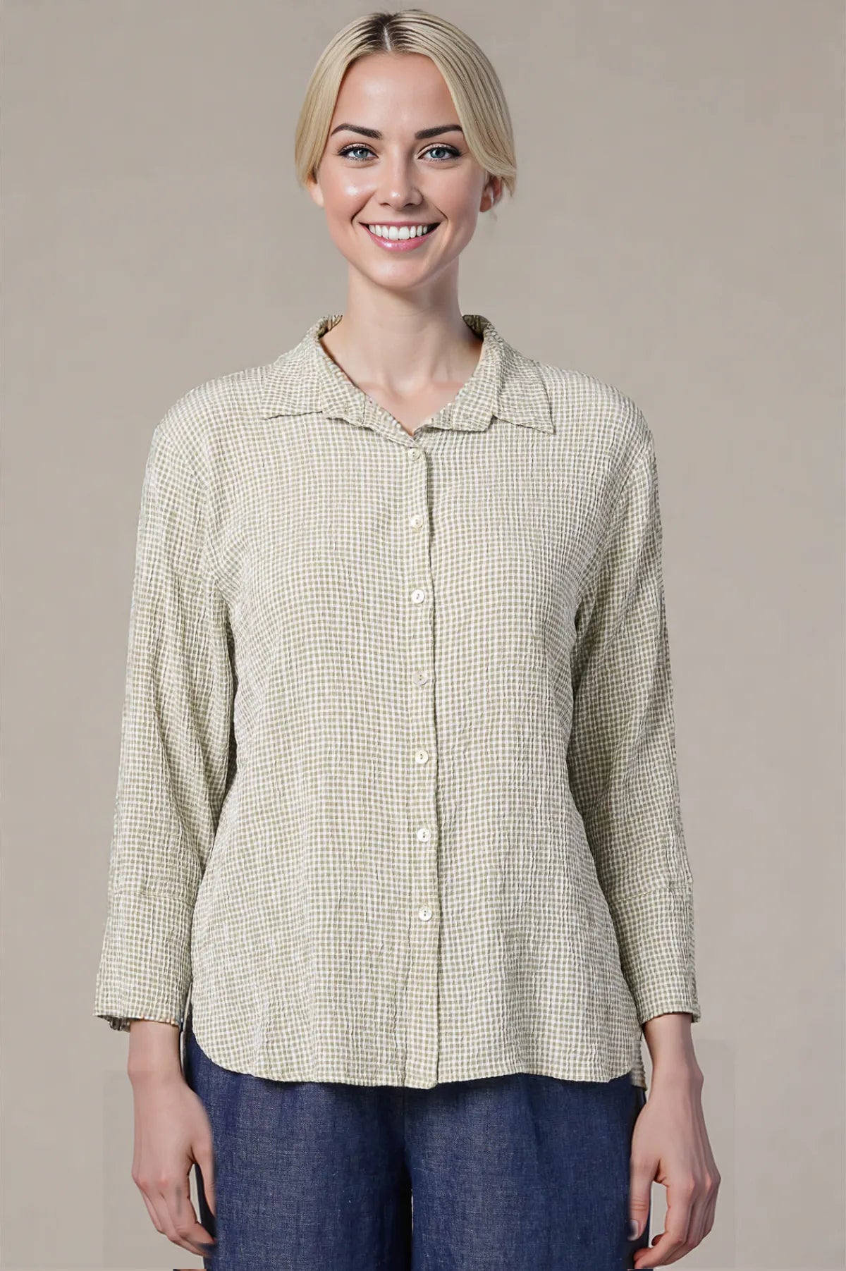 Cut Loose Crinkle Check Crop Easy Shirt