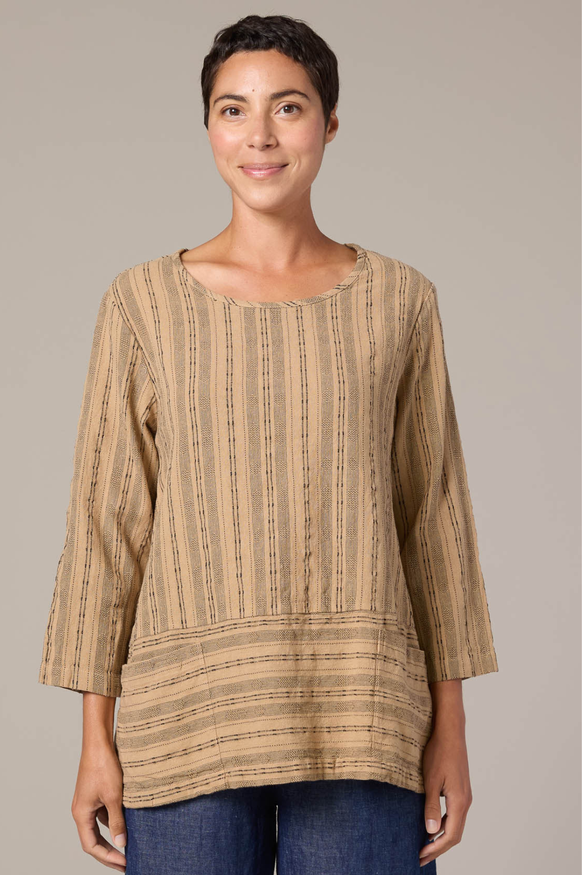Cut Loose Pinstripe Linen Pocket Border Top Spring 2026 for Special Order