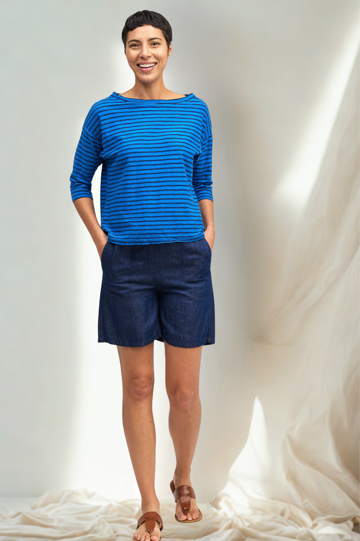 Cut Loose Navy Stripe Mock Boatneck Tee Summer 2026- Special Order