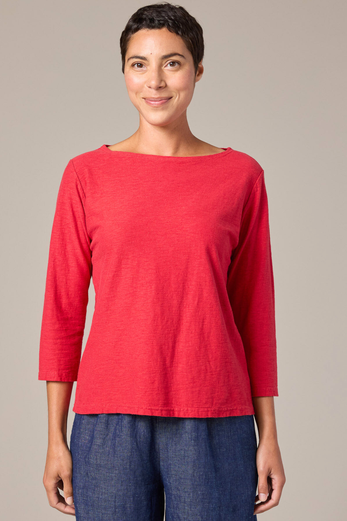 Cut Loose Linen Cotton Jersey 3/4 Sleeve Boatneck Tee