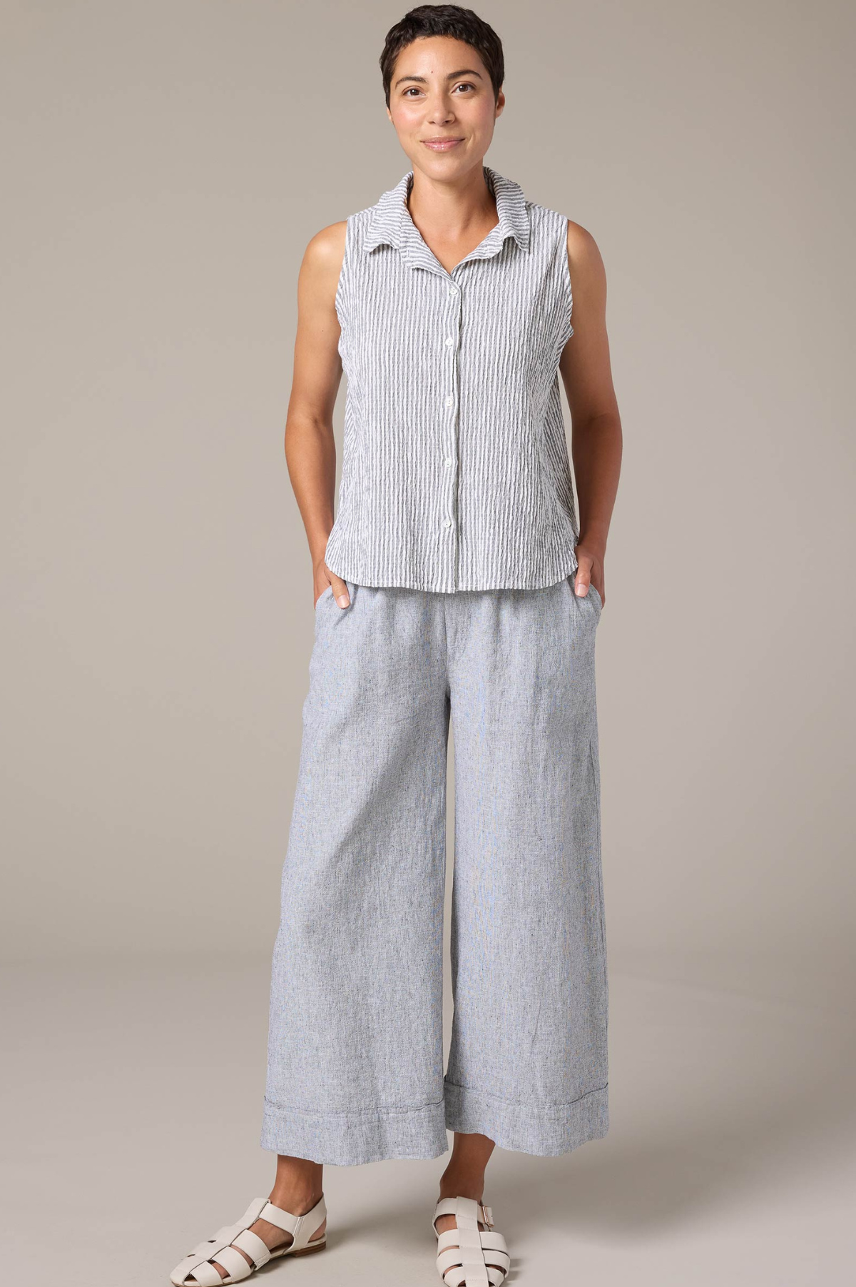 Cut Loose Linen Grey Stripe Crinkle  Shirt  for spring Spring