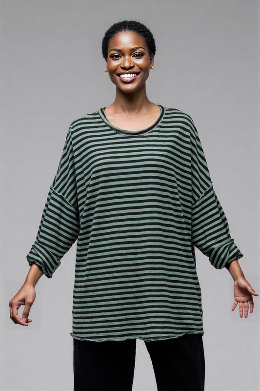 Cut Loose Black Stripe Oversized T-Shirt Top Fall 2025-Special Order