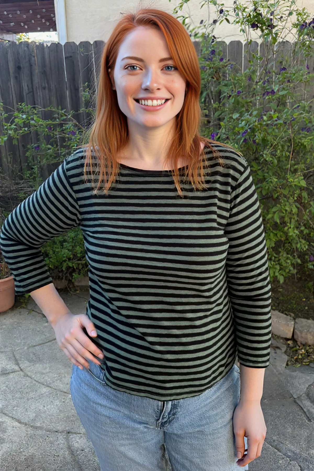 Cut Loose Clothing Black Stripe 3/4 Sleeve Boatneck Tee -Succulent