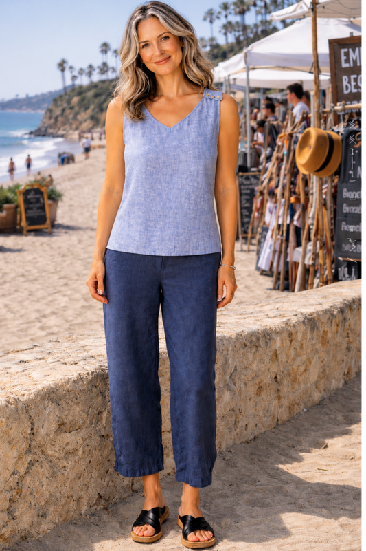 Habitat Clothing Linen Solid Button Capri