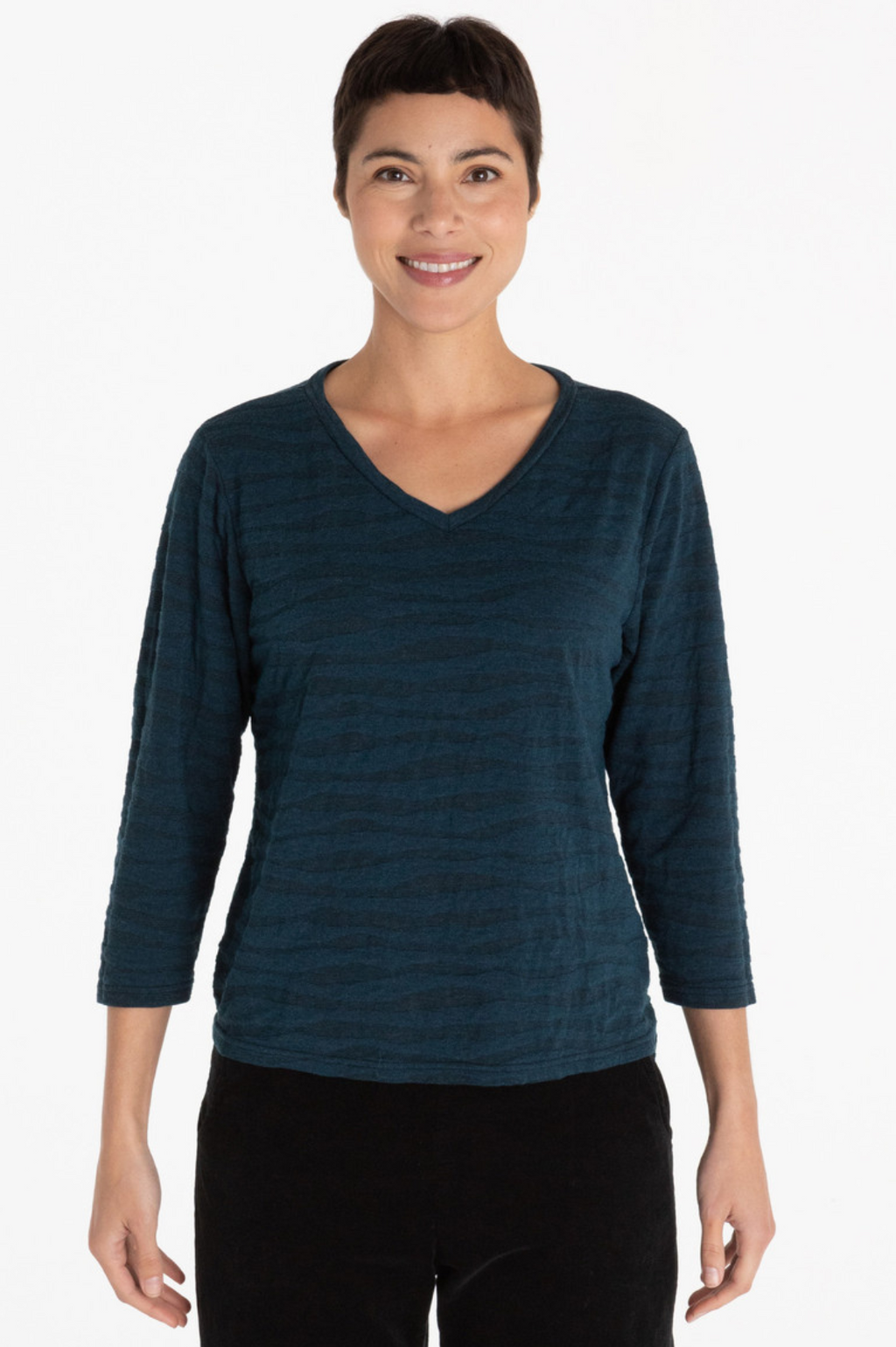 Cut Loose Texture Char Knit V-Neck Hi-Low Top Fall 2023- Special Order