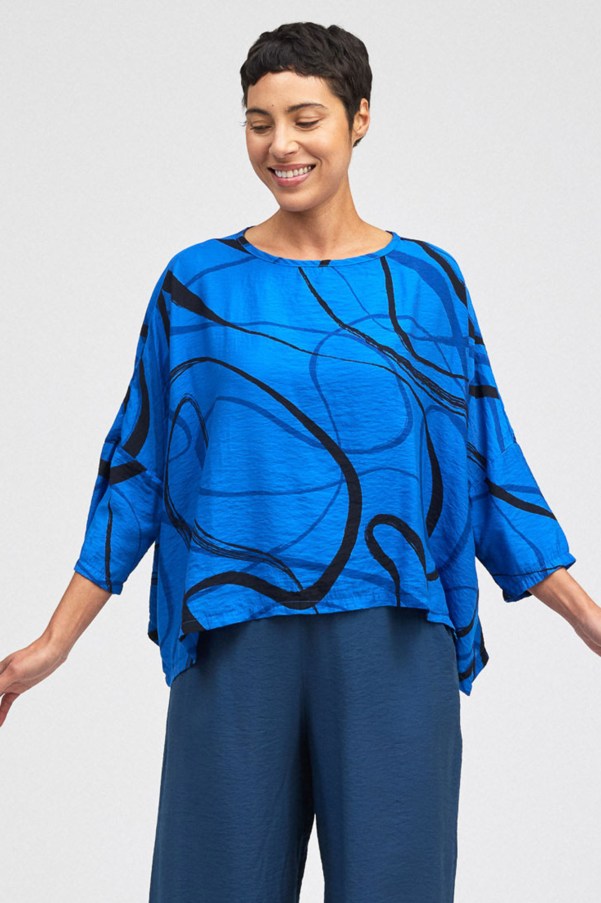 Cut Loose Rayon Parachute Black/Blue Swirl Crop Top One Size Summer 2026- Special Order