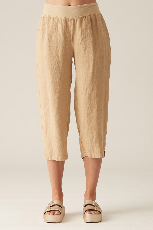 US Womens High Waist 3/4 Length Linen Pants Ladies Solid Wide Leg Capri  Trousers – IBBY