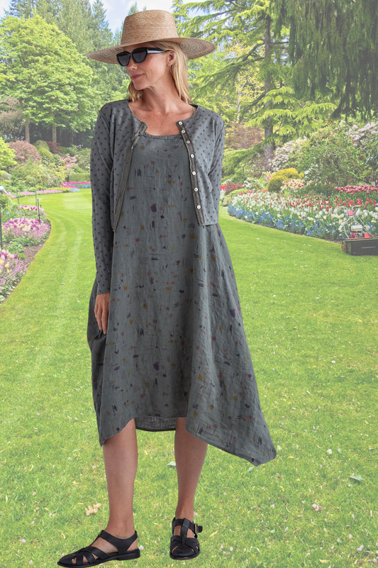 Cut Loose Linen Graffiti Button Bubble Dress Spring 2025- Special Order