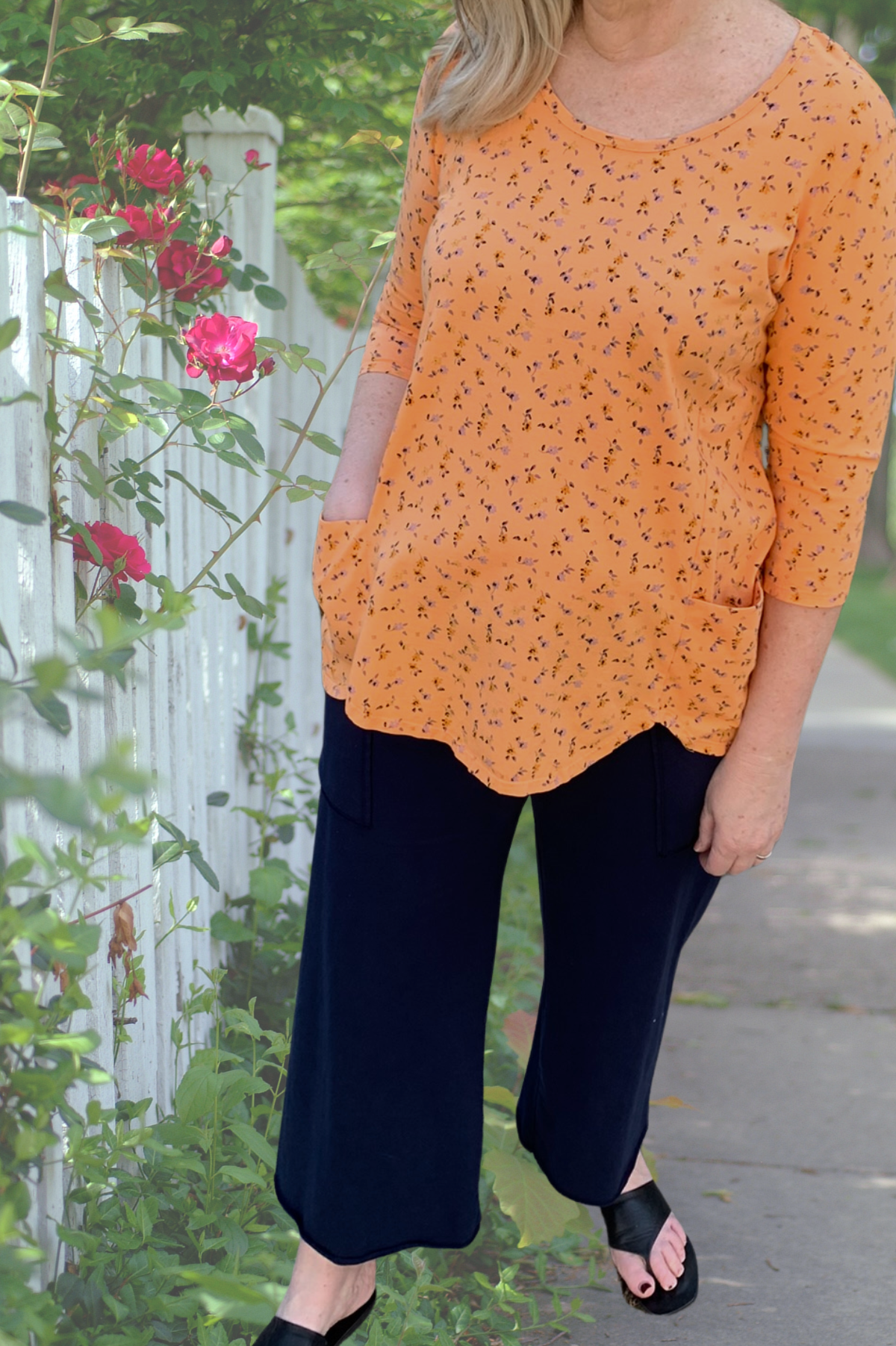 Prairie Cotton Cotton Jersey Godet Back Tunic-Floral Violet