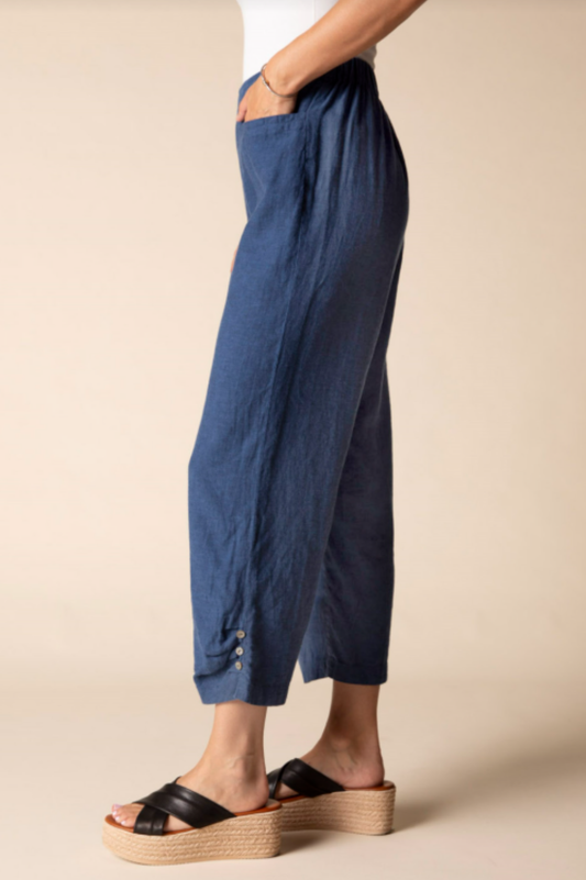 Habitat Clothing Linen Solid Button Capri