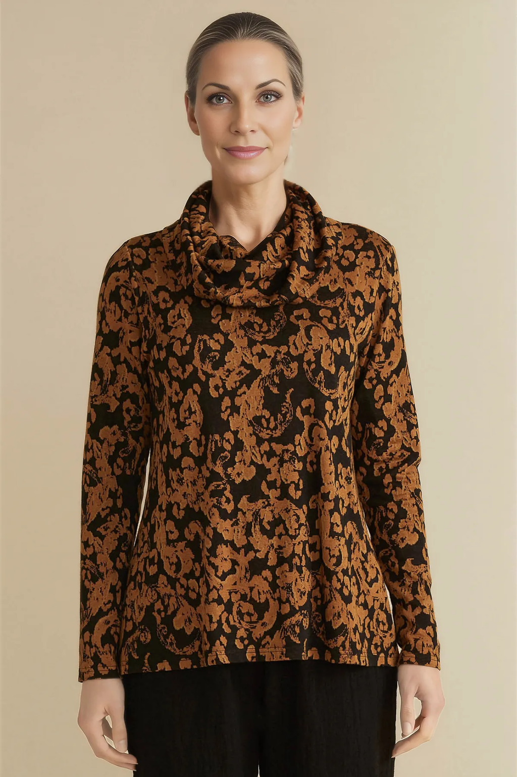 Cut Loose Fall Floral Jacquard Cowl Neck Pullover Fall 2024- Special Order