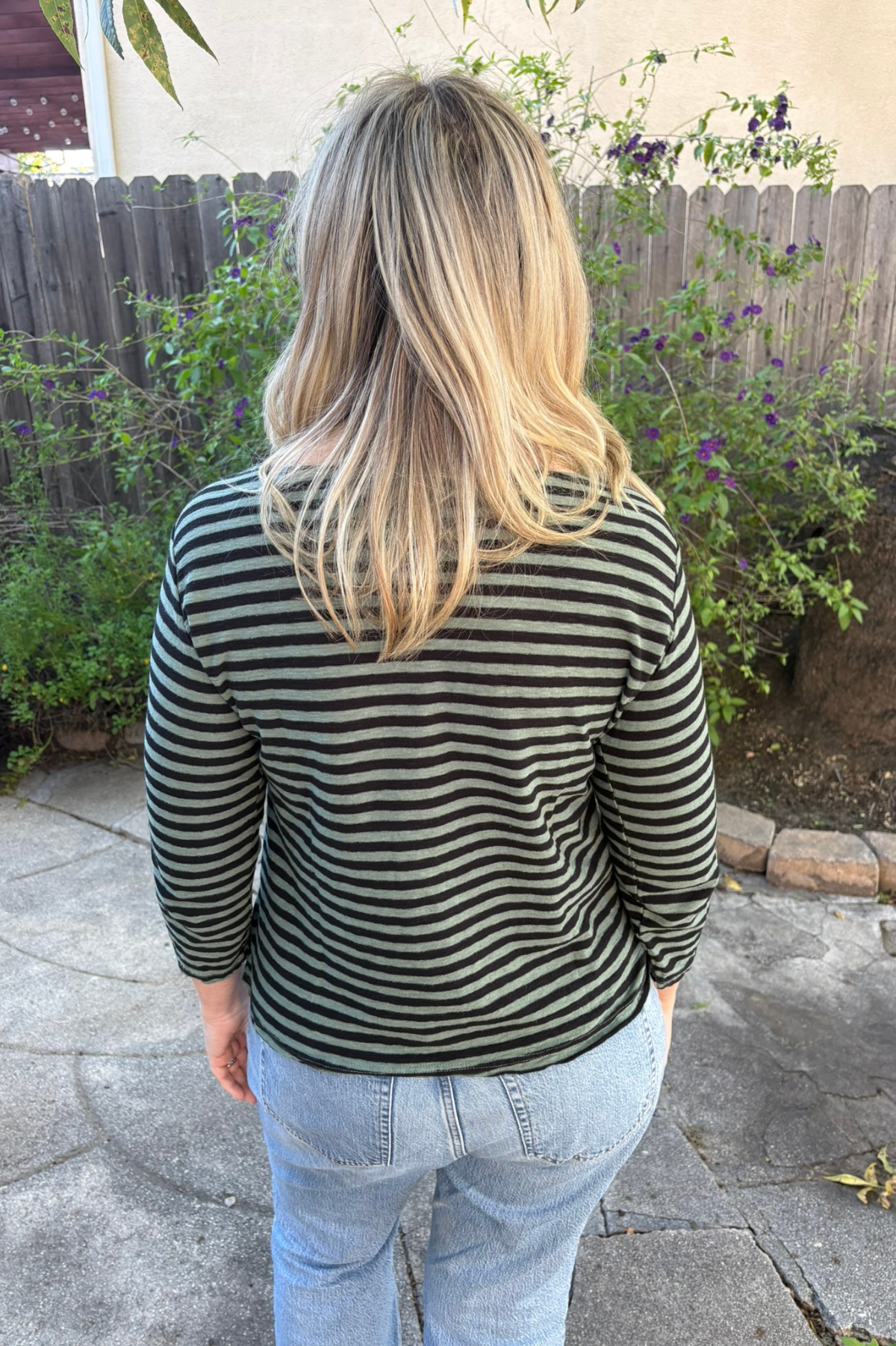 Cut Loose Clothing Black Stripe 3/4 Sleeve Boatneck Tee -Succulent