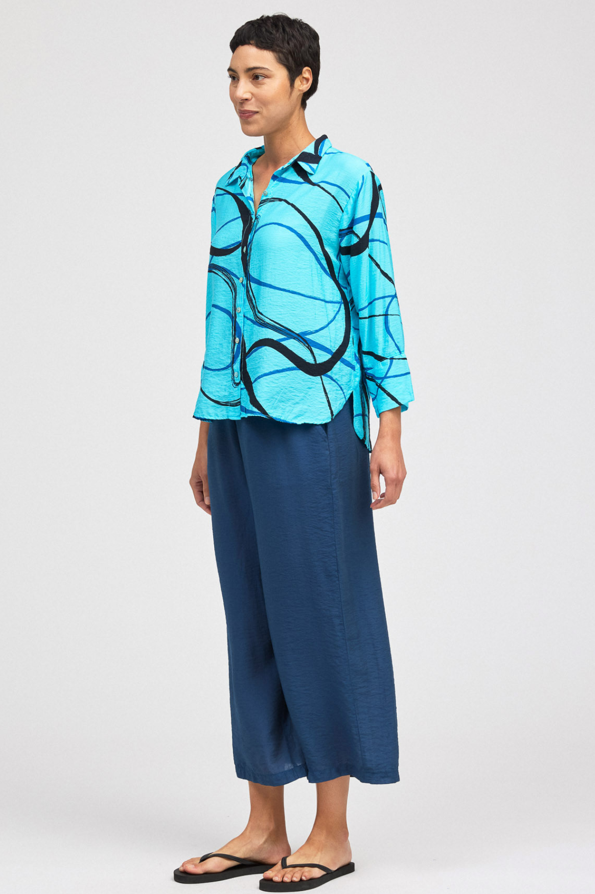 Cut Loose Rayon Parachute Black/Blue Swirl Crop Easy Shirt Summer 2026- Special Order