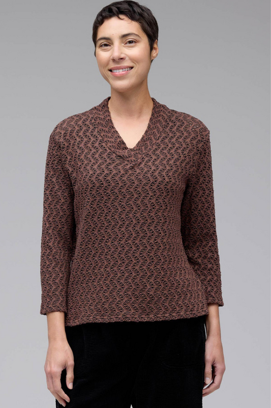 Cut Loose Black /Natural Crochet Wrap Neck Top Fall 2025-Special Order