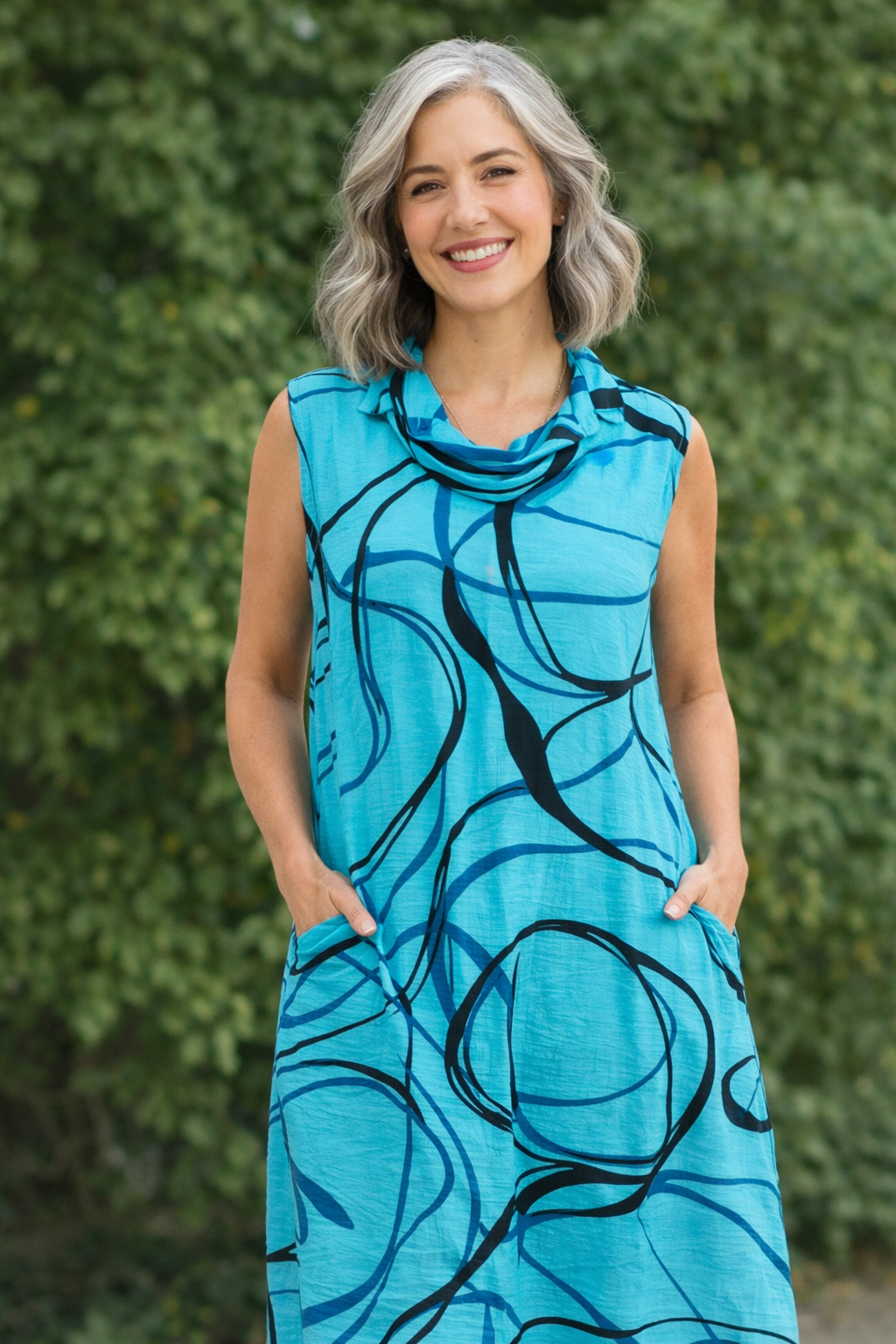 Cut Loose Rayon Parachute Black/Blue Swirl Cowl Neck Maxi Dress Summer 2026- Special Order