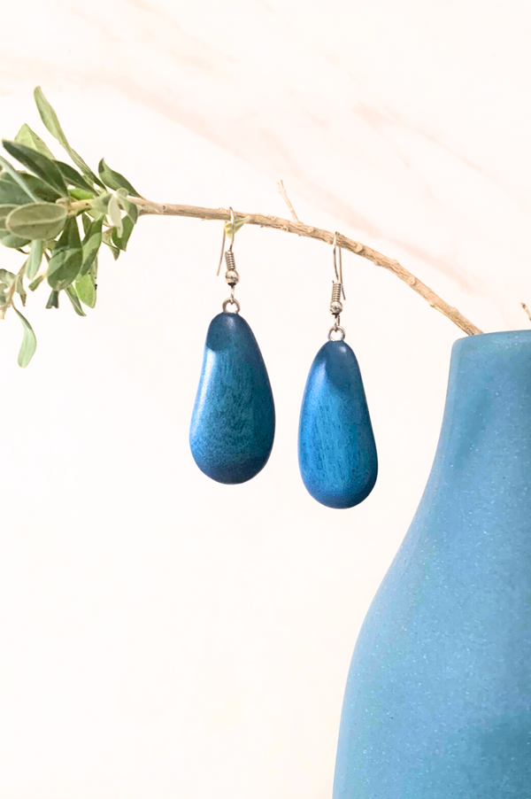 Erynn Blue Wood Bead Earrings