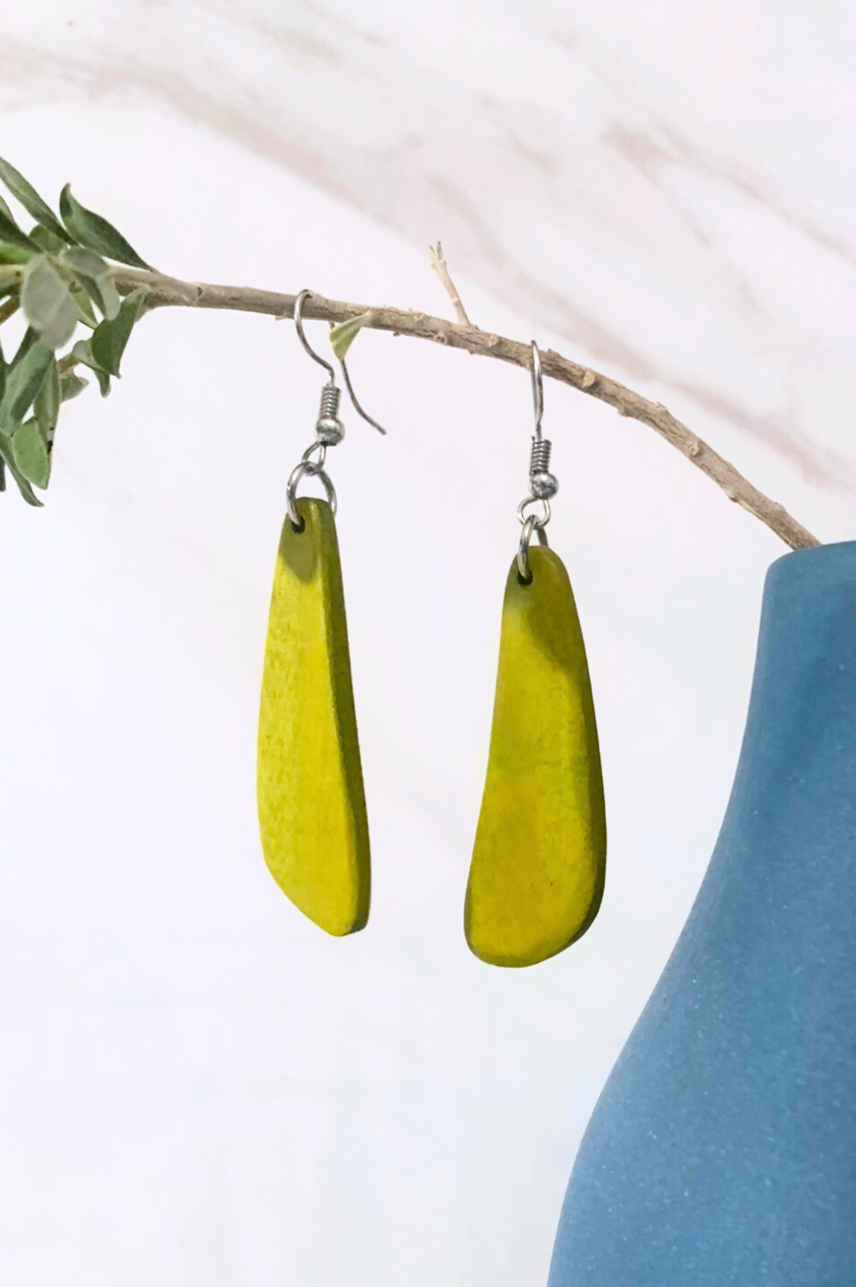 San Jose Celery Green Wood Earrings