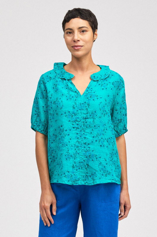 Cut Loose Morning Glory Linen Ruffle Top 2026- Special Order