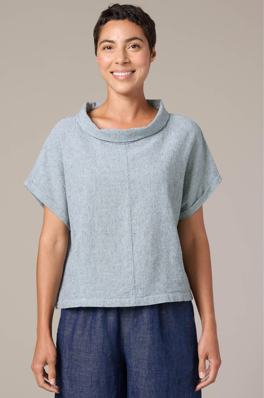 Cut Loose Crosshatch Linen Cotton Roll Sleeve Cowl Top Spring 2026- Special Order