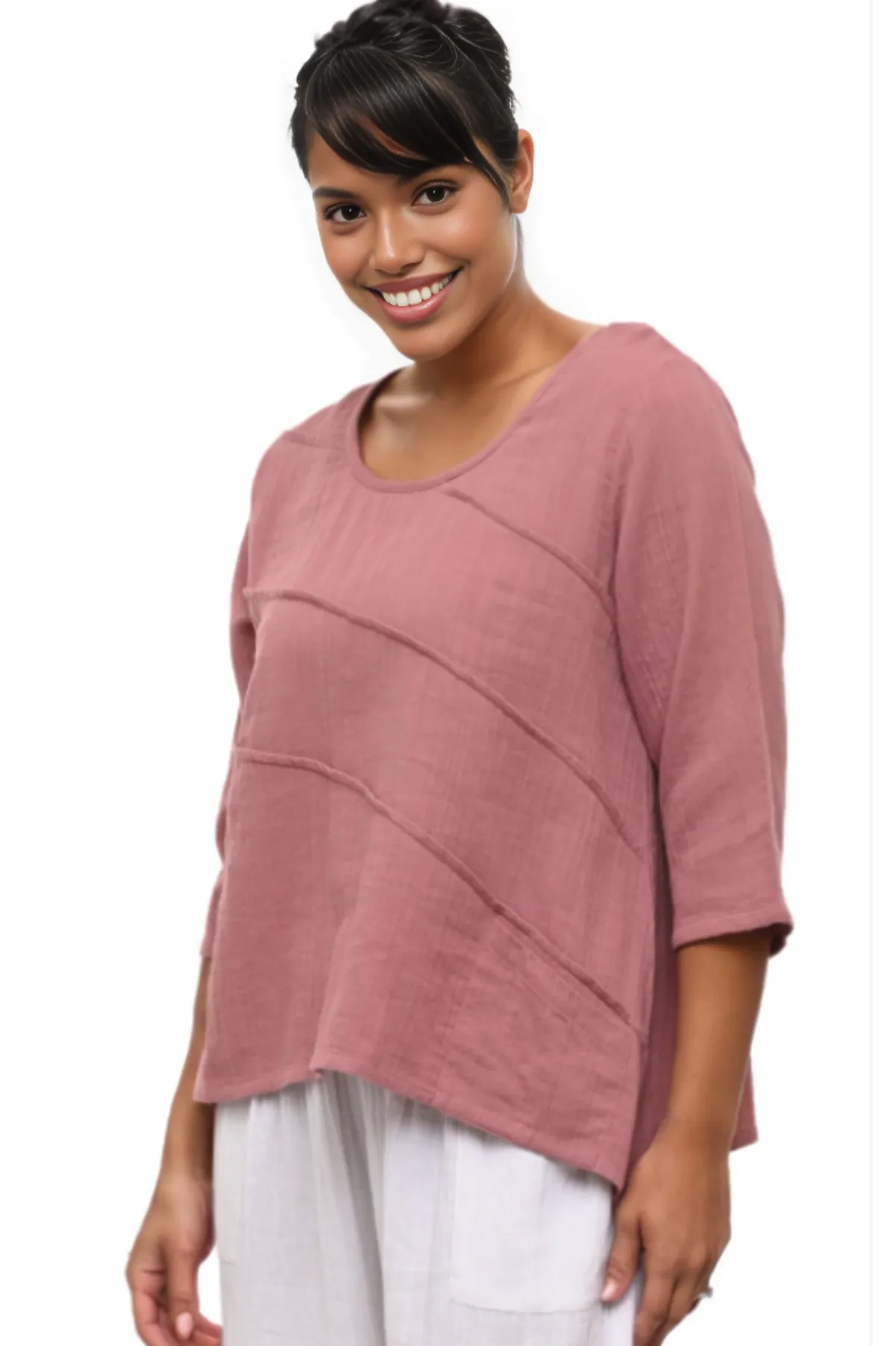 Tulip Clothing Adeline Gauze Pullover Top in Rose