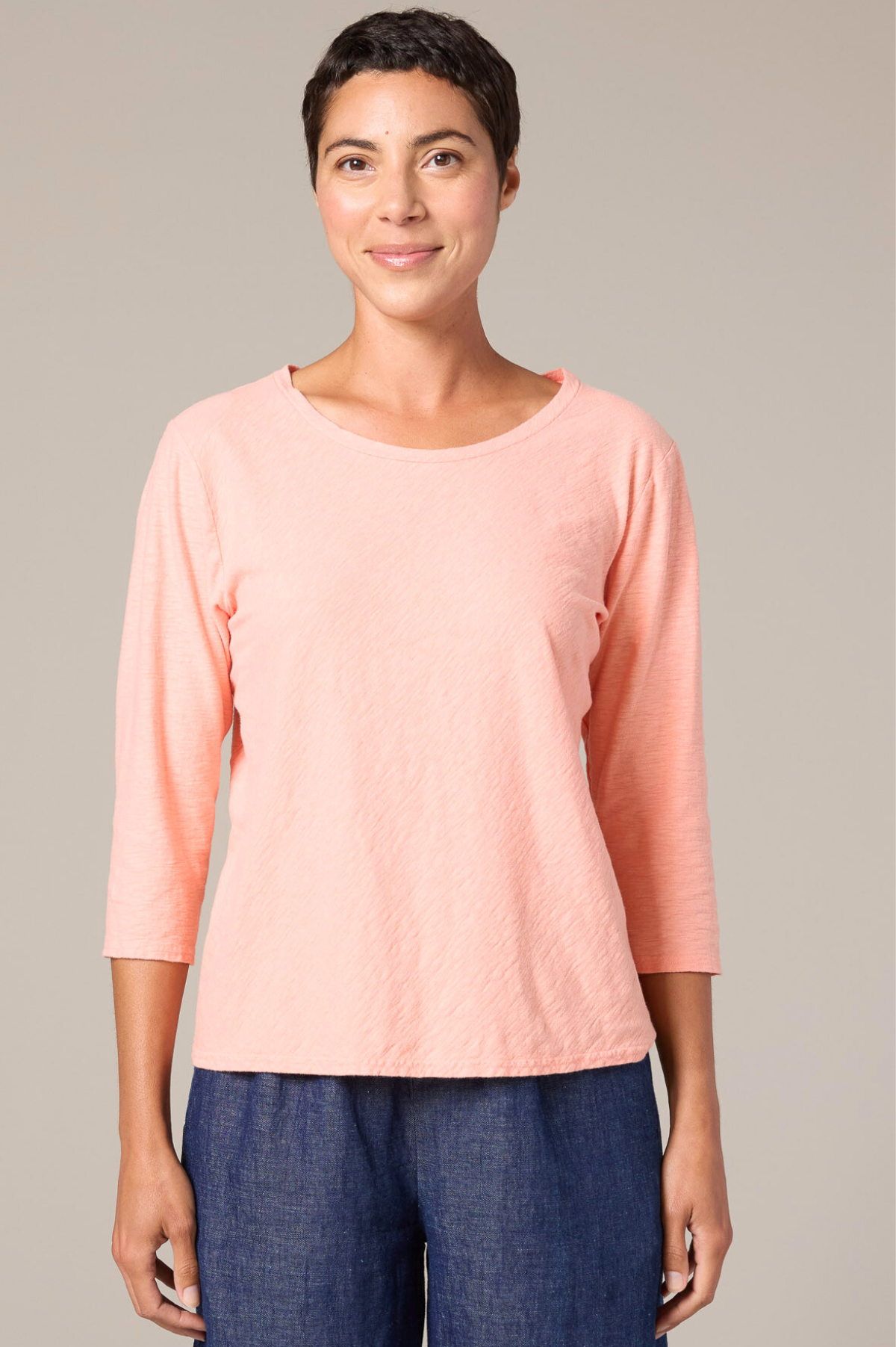Cut Loose Linen Cotton Jersey 3/4 Sleeve Bias Top 