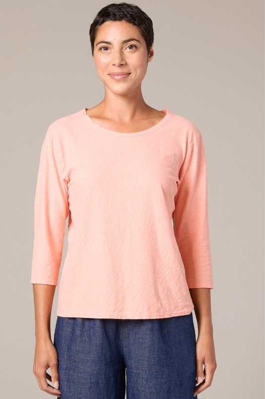 Cut Loose Linen Cotton Jersey 3/4 Sleeve Bias Top 