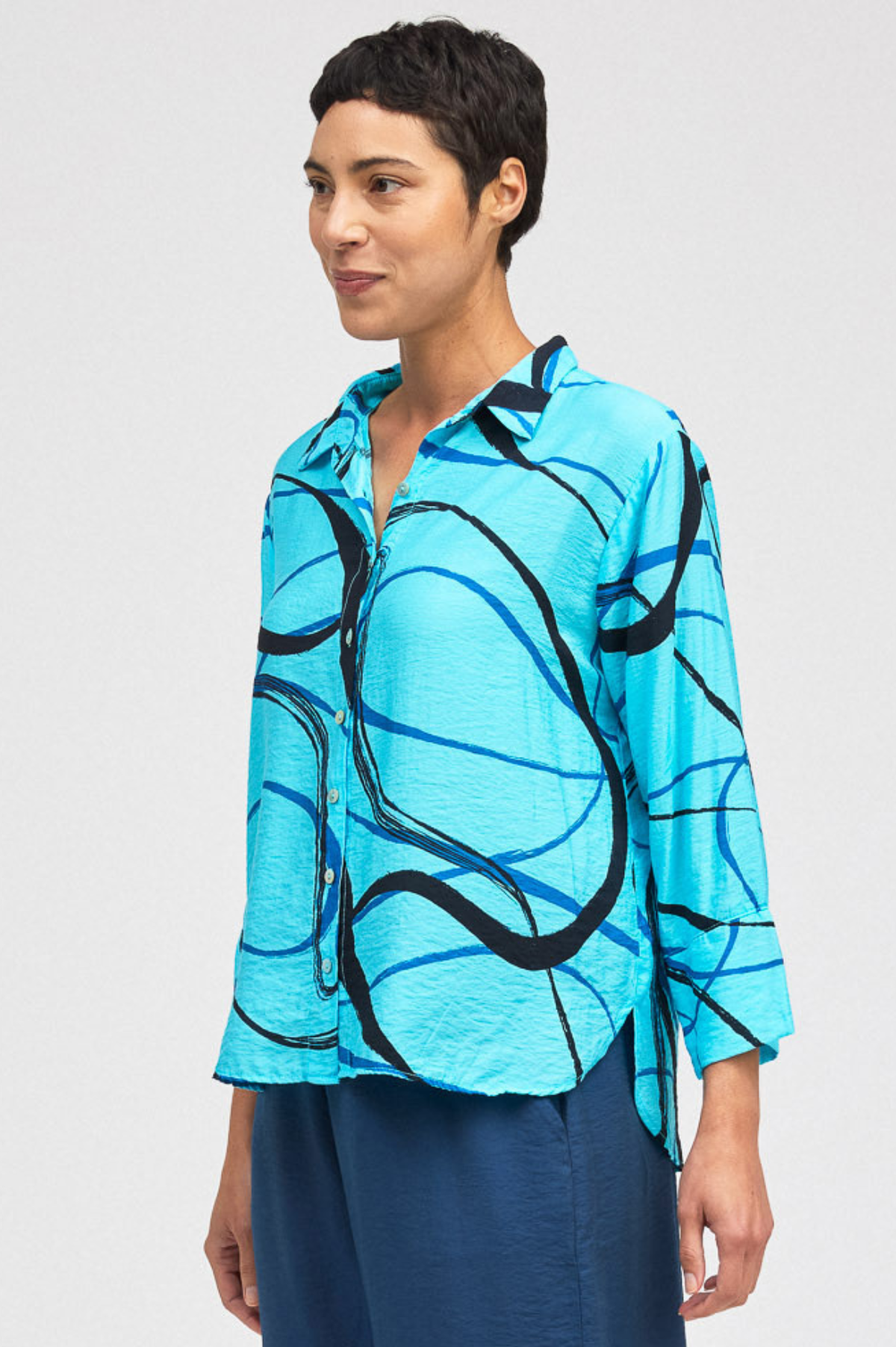 Cut Loose Rayon Parachute Black/Blue Swirl Crop Easy Shirt Summer 2026- Special Order