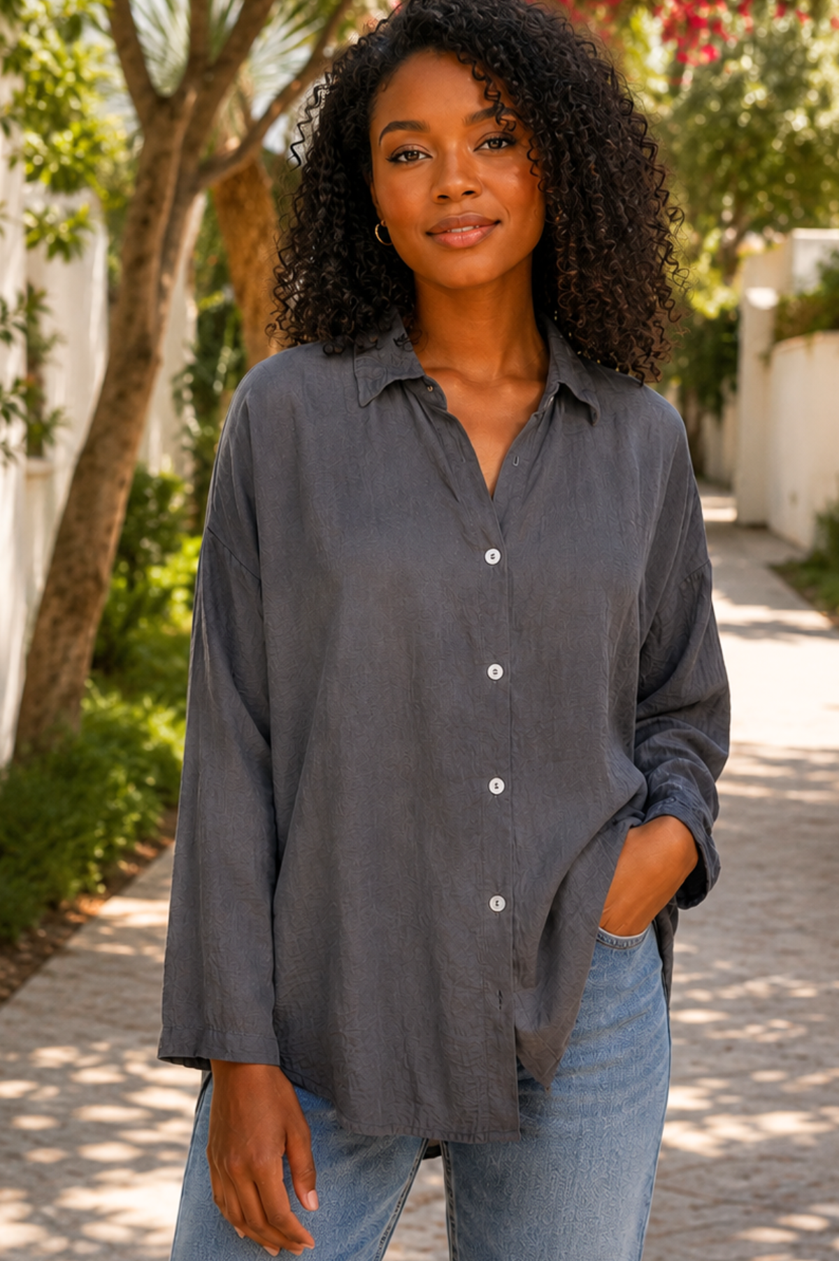 Cut Loose Rayon Parachute Swing Shirt in Overcast