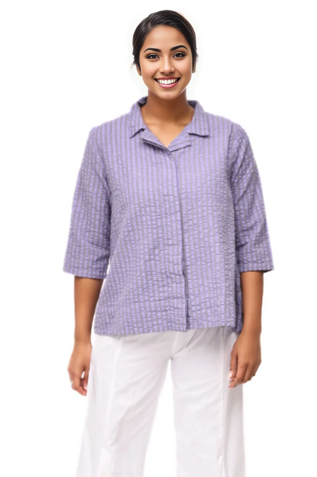 Tulip Clothing Grayson Top in Sully Seersucker Stripe-Lavender