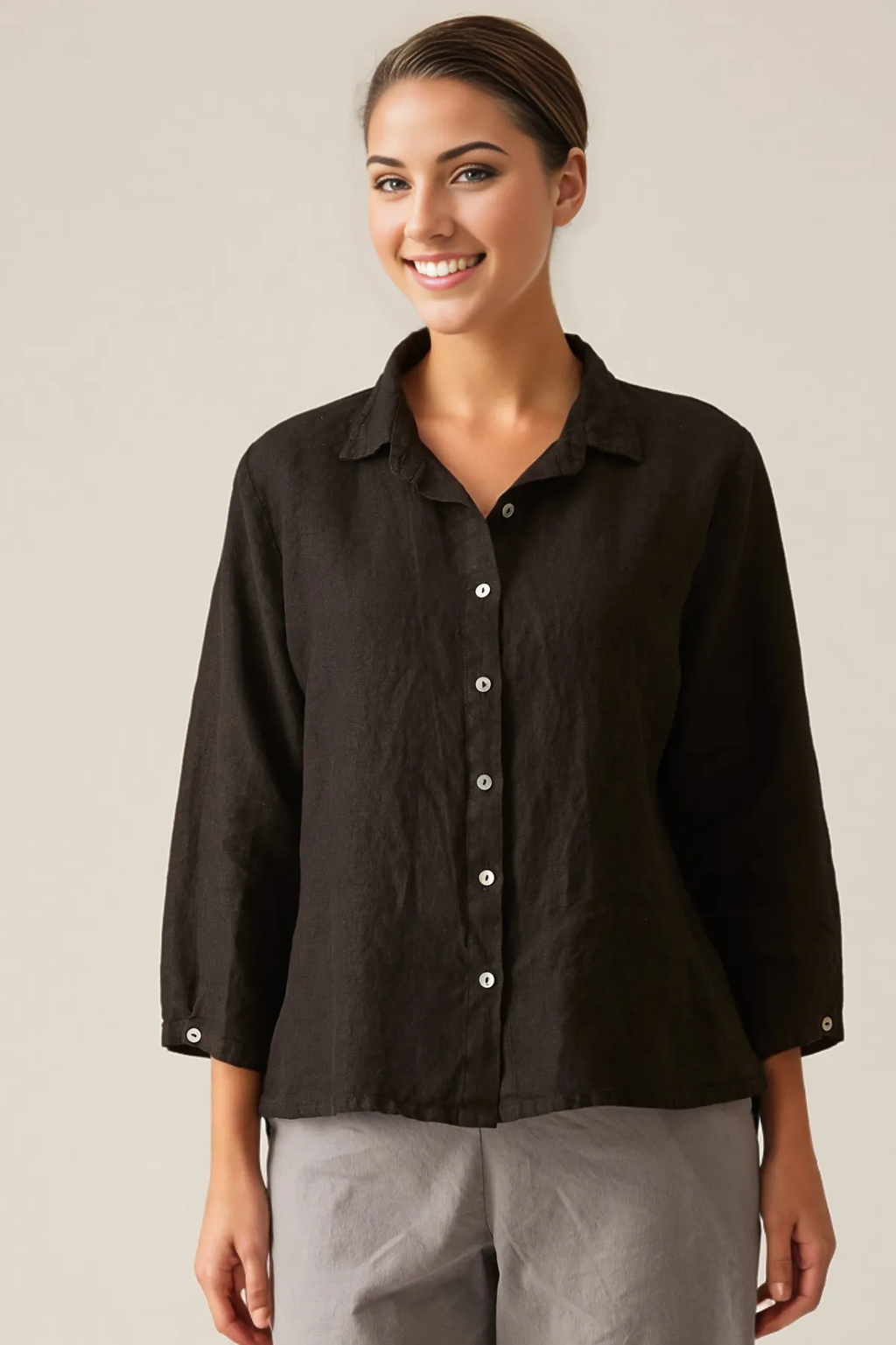 Cut Loose Solid Linen Hi-Low Crop Shirt Spring 2024-Special Order