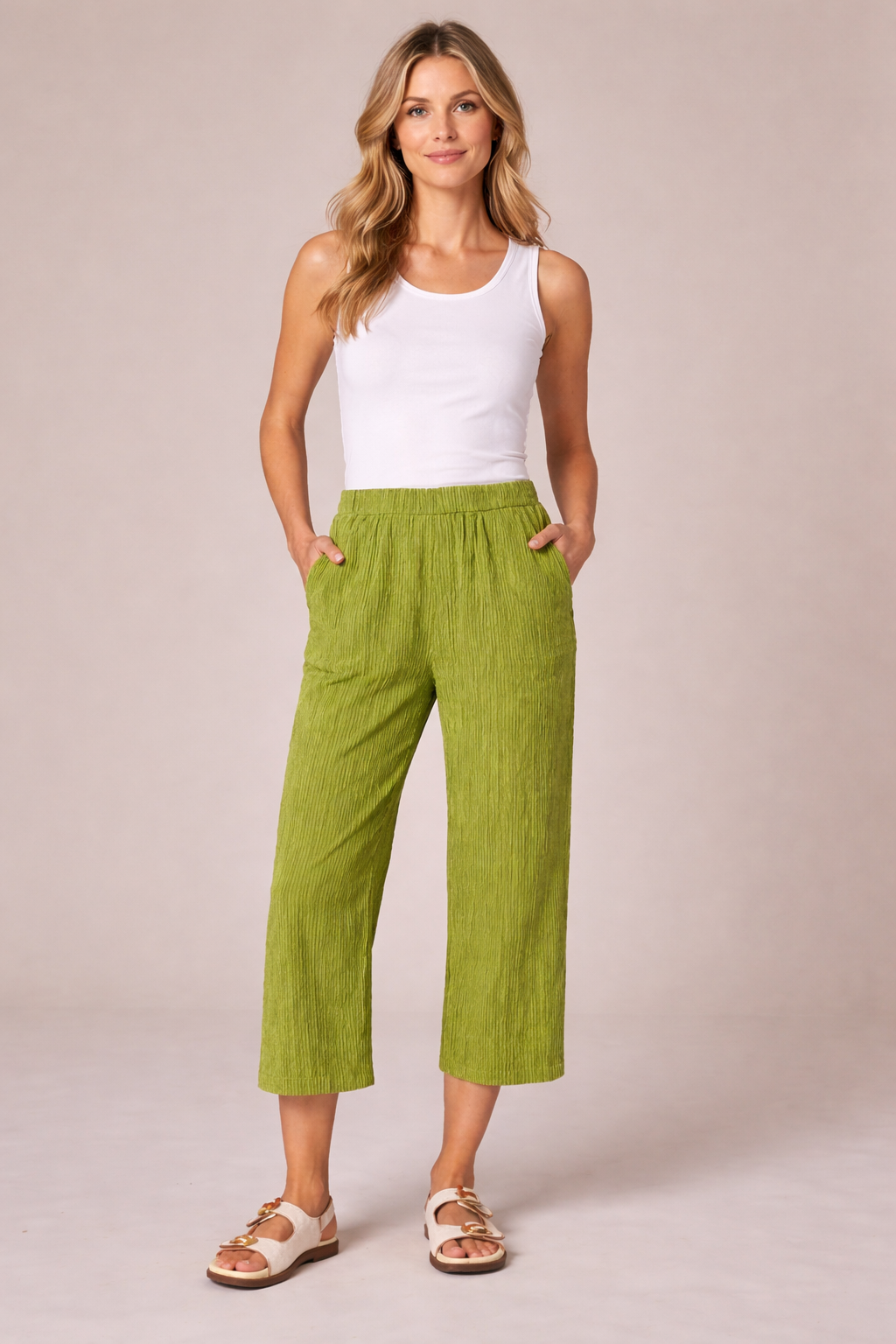 Cut Loose Grey Stripe Crinkle Easy Crop Pant Spring 2026- Special Order - thread to cloth