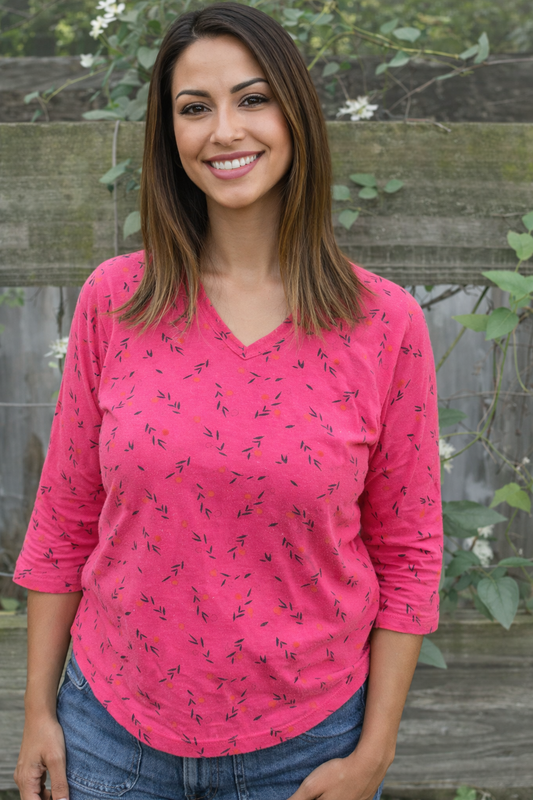 Color Me Cotton Floral V Neck Top by CMC Click